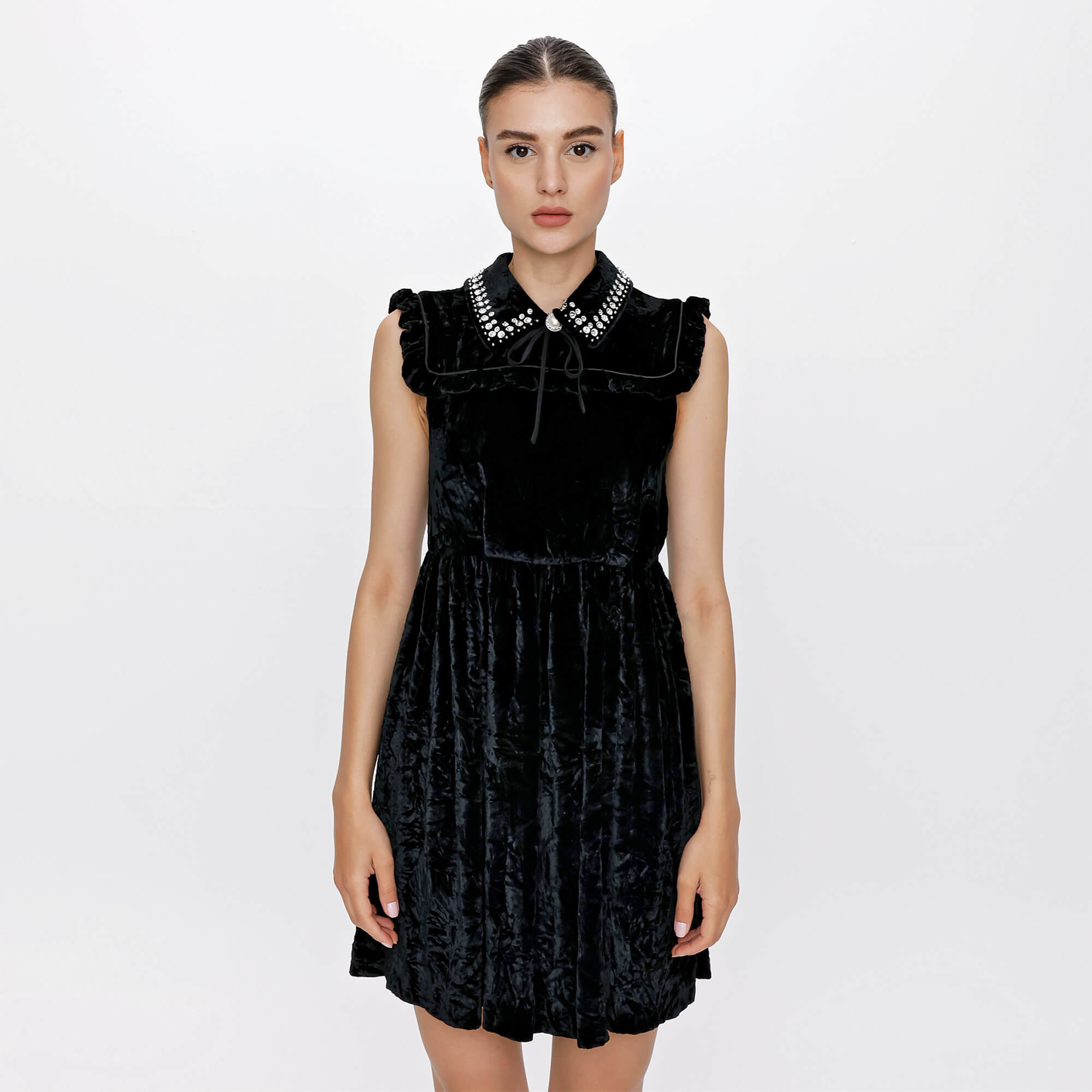 Miu Miu - Black Velvet Crystal Mini Dress